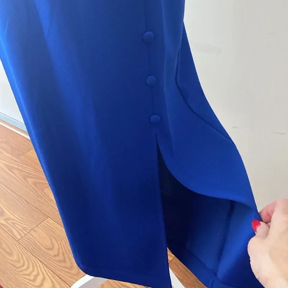 NYCC Women’s ocean blue pencil left side slit skirt with nine fabric buttons M - Picture 4 of 12